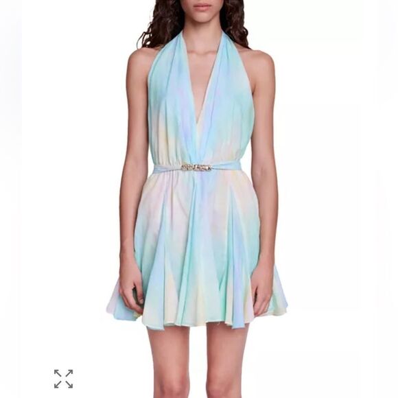 Maje Dresses & Skirts - Maje Riciel Halter Mini Dress Backless Tie-Dye Multicolor Sz 34 US XS NWT